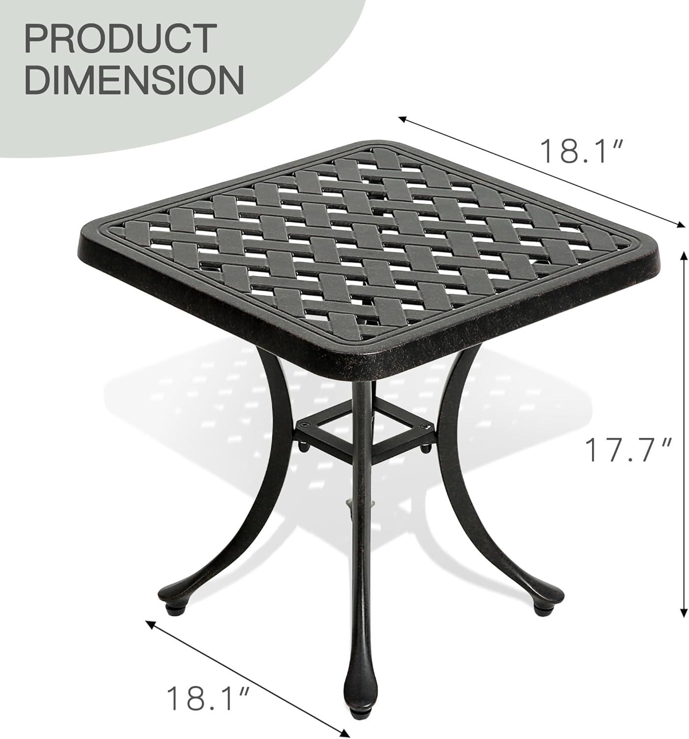 18" Outdoor Side Table, Patio End Tables Outside Cast Aluminum Anti-Rust Metal for Balcony, Backyard, Pool Side, Porch, Bronze