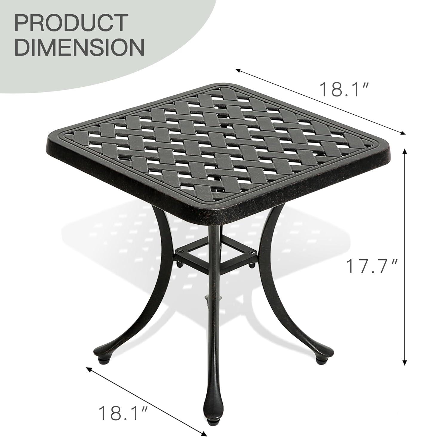 18" Outdoor Side Table, Patio End Tables Outside Cast Aluminum Anti-Rust Metal for Balcony, Backyard, Pool Side, Porch, Bronze