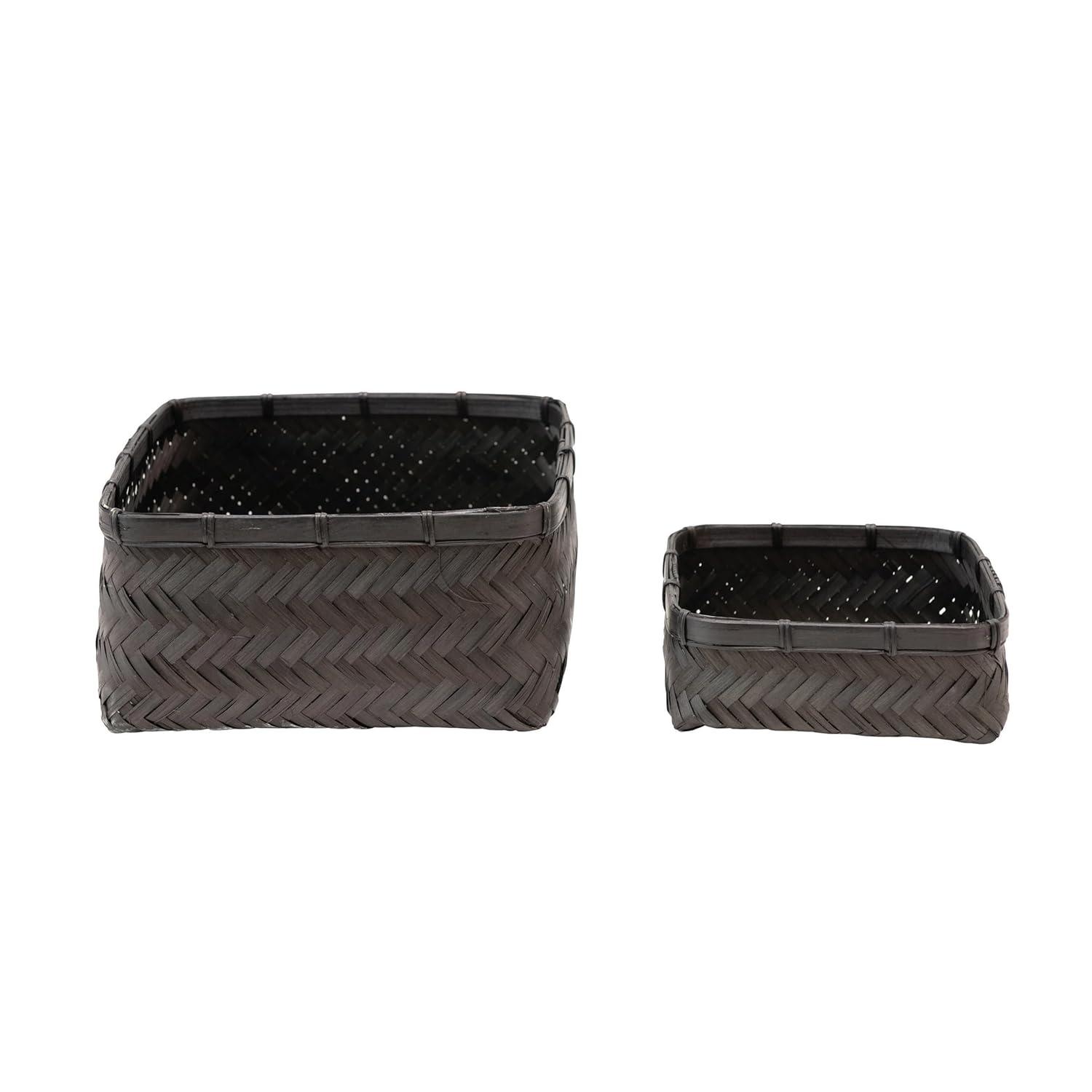 Bloomingville Bamboo & Water Hyacinth Baskets, Black, Set of 2