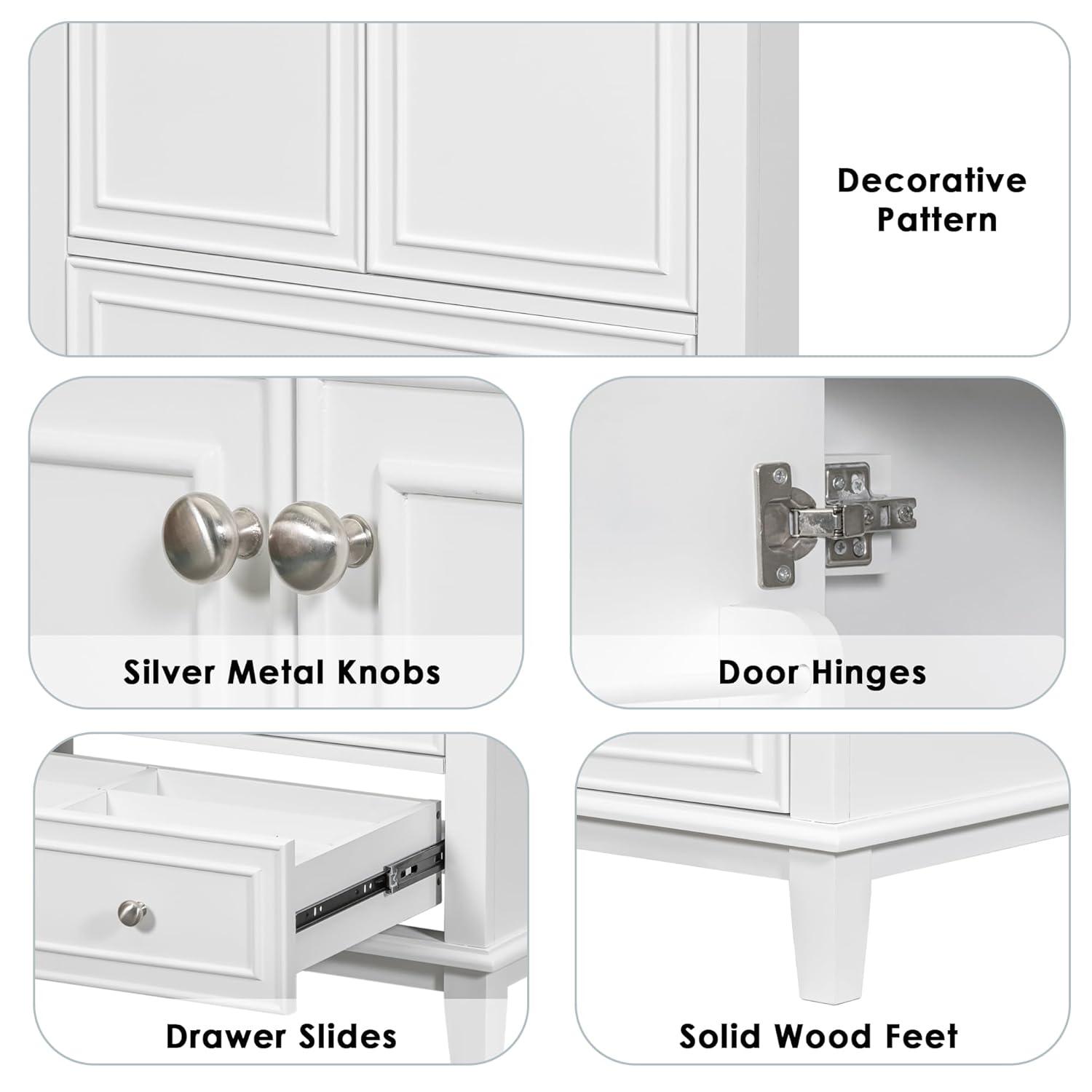 Harper & Bright Designs 30" Bathroom Vanity Without Sink, Free Standing Wooden Bathroom Cabinet with 2 Doors and Drawer for Bathroom, White (Sink Basin Not Included)