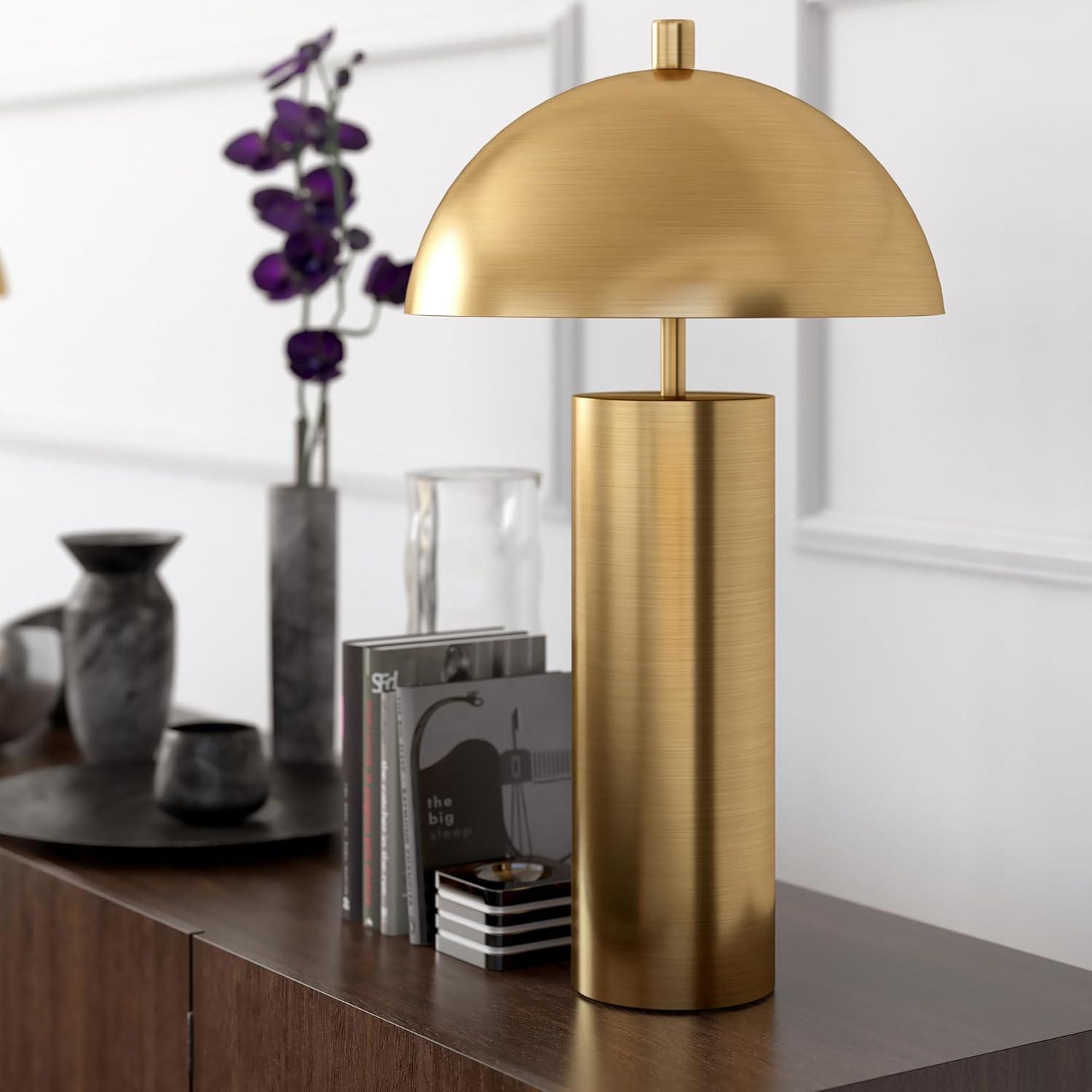 Evelyn&Zoe York 29.5" Mid-Century Modern Metal Table Lamp with White Drum Fabric Shade