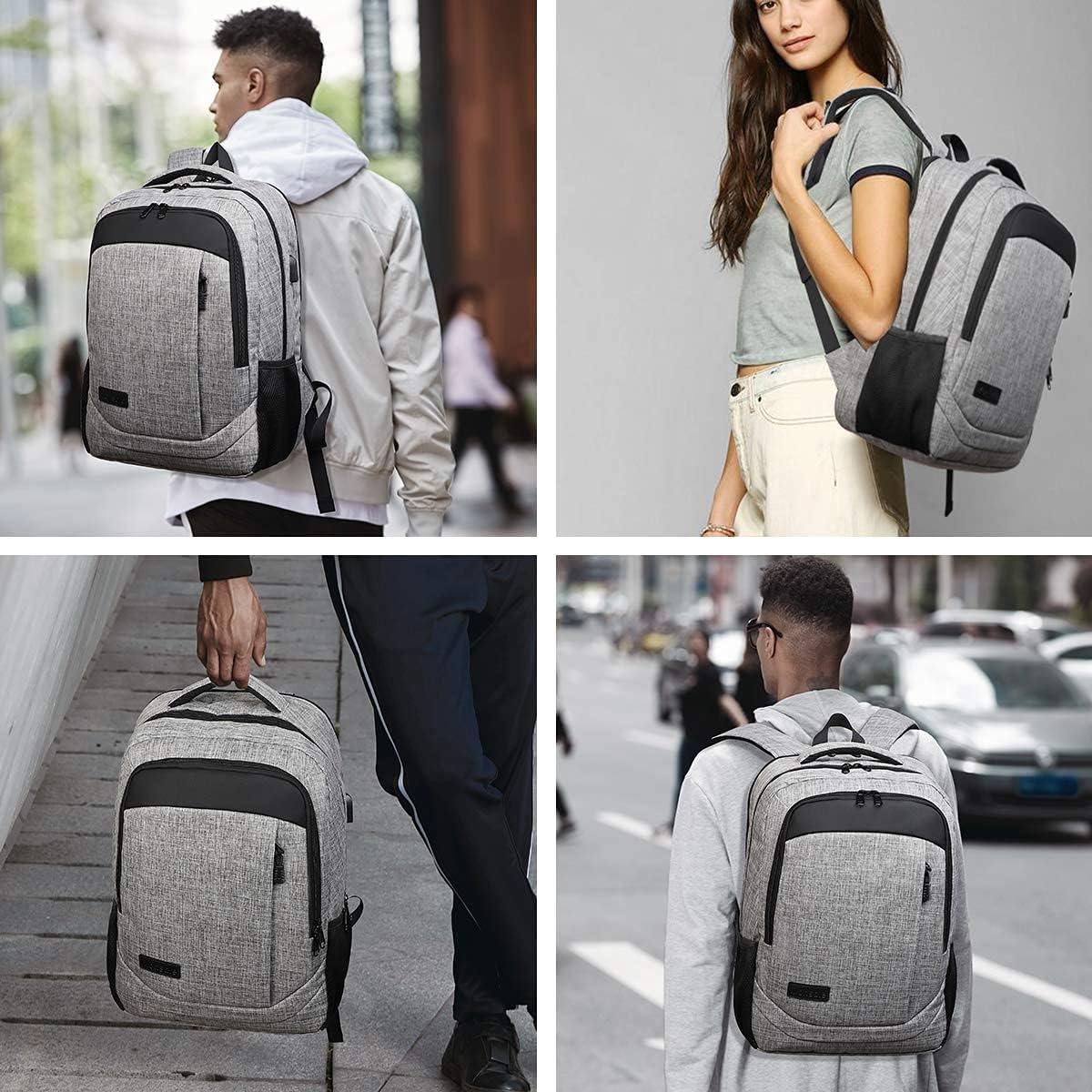Gray Nylon Anti-Theft Travel Laptop Backpack with USB Port, 15.6 Inches