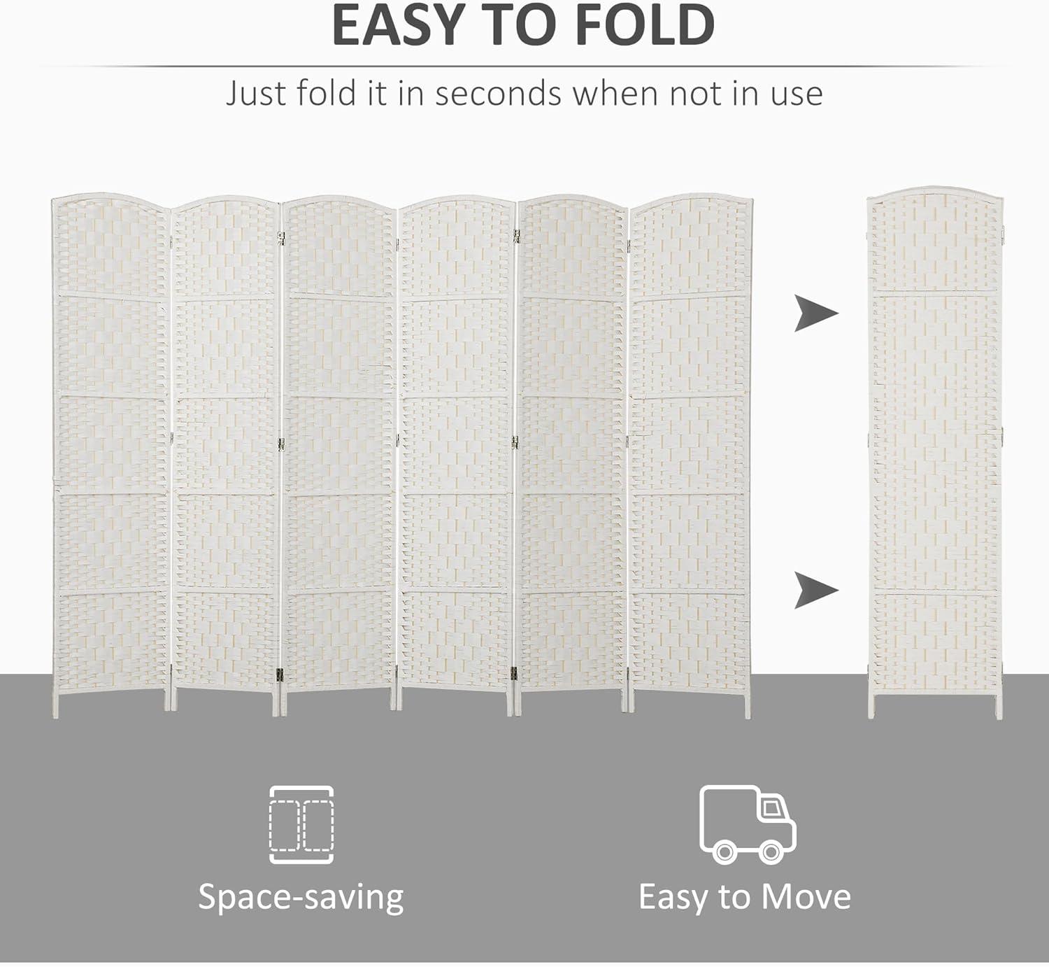 Highland Dunes Room Divider, Panel Folding Privacy Screen, 6FT Tall Portable Wicker Weave Partition Wall Divider For Bedroom, Home Office, White