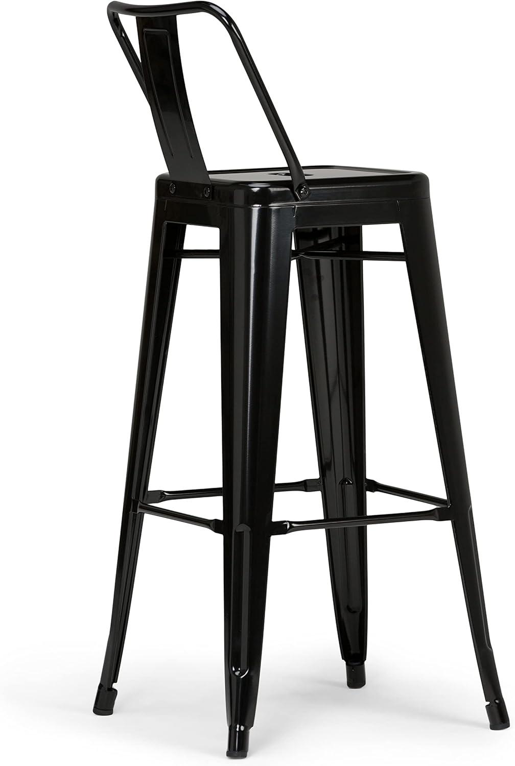 Rayne Industrial Black Metal Bar Stool with Curved Back - Set of 2