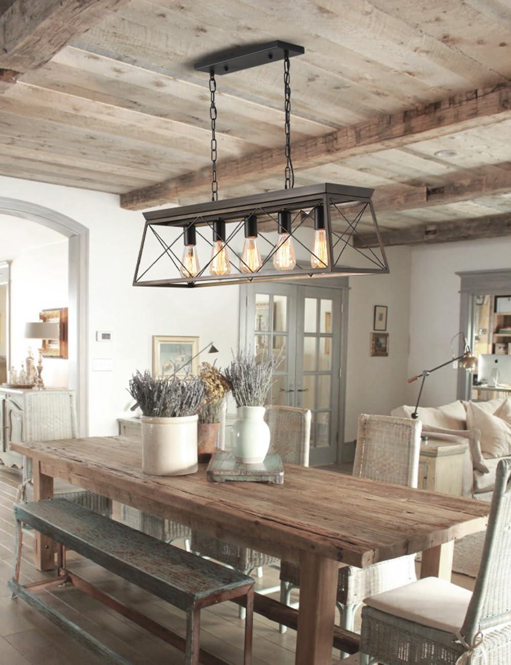 Progress Lighting Briarwood 5-Light Linear Chandelier, Antique Bronze, Faux-Painted Wood Enclosure