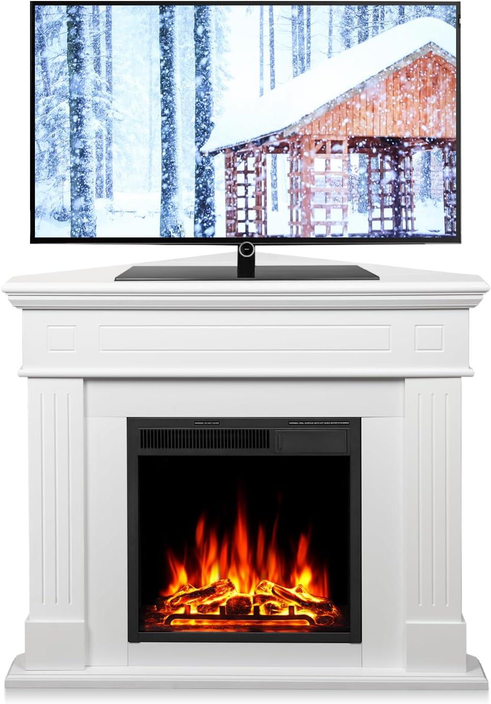 R.W.FLAME 43” Electric Fireplace Mantel, Freestanding Electric Fireplace, Remote Control, Adjustable LED Flame, PEARLWHITE