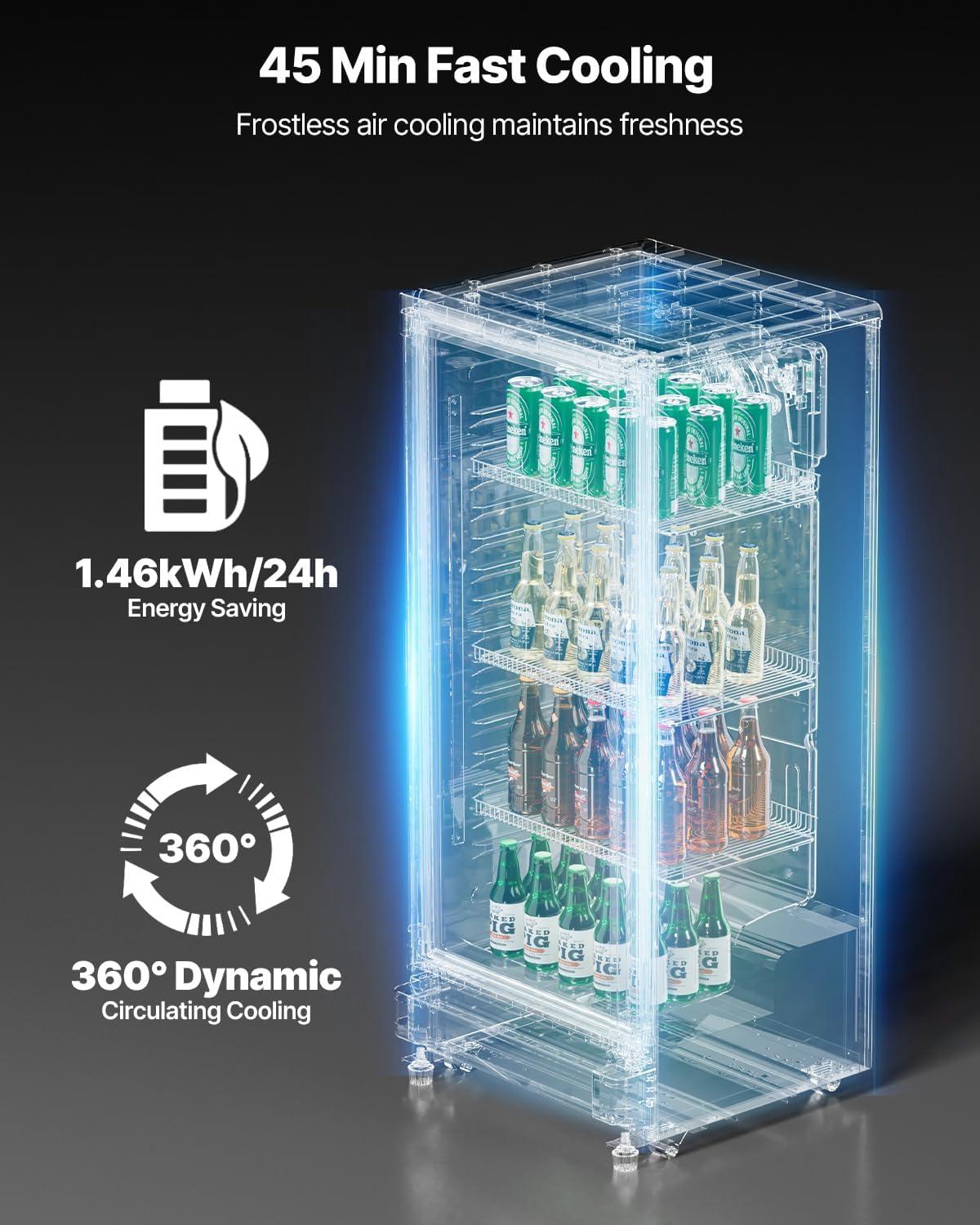 VEVOR Commercial Merchandiser Refrigerator, 5.7 CU.FT Glass Door Display Refrigerator Upright Fridge, Beverage Refrigerator Cooler Merchandiser with 3 Adjustable Shelves and Soft LED Light, Black