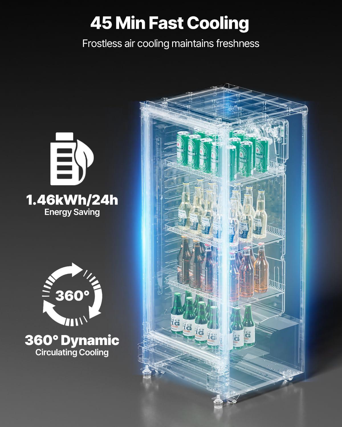 VEVOR Commercial Merchandiser Refrigerator, 5.7 CU.FT Glass Door Display Refrigerator Upright Fridge, Beverage Refrigerator Cooler Merchandiser with 3 Adjustable Shelves and Soft LED Light, Black