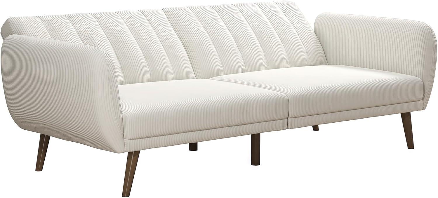 Ivory Corduroy Faux Leather Sleeper Sofa with Wood Legs