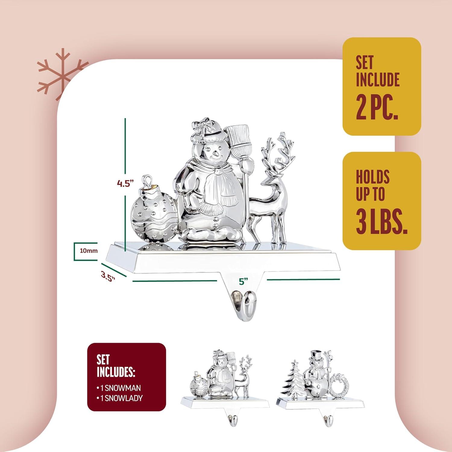 Klikel Stocking Holder Set of 2-2D Snowman and Snowlady Metal Stocking Hanger for Mantel - Snow Couple Christmas Stocking Holder for Fireplace Mantle - Snowman Heavy Stocking Holder for Mantle