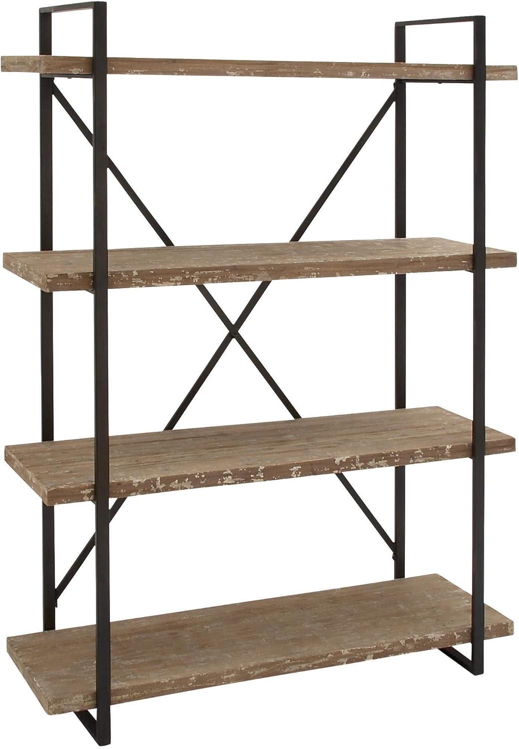 67" Tall Industrial Metal and Wood Bookshelf Brown - Olivia & May