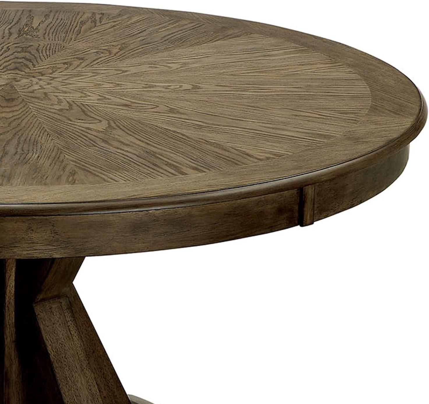 Benzara Round Solid Wood Dining Table with Pedestal Base, Light Oak Brown