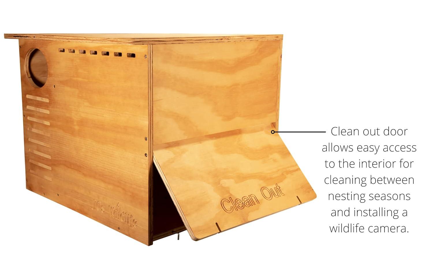 JCs Wildlife Barn Owl Nesting Box Large House Crafted in USA - Exterior Grade Treated Plywood - Mounting Hardware and Pine Shavings Included -