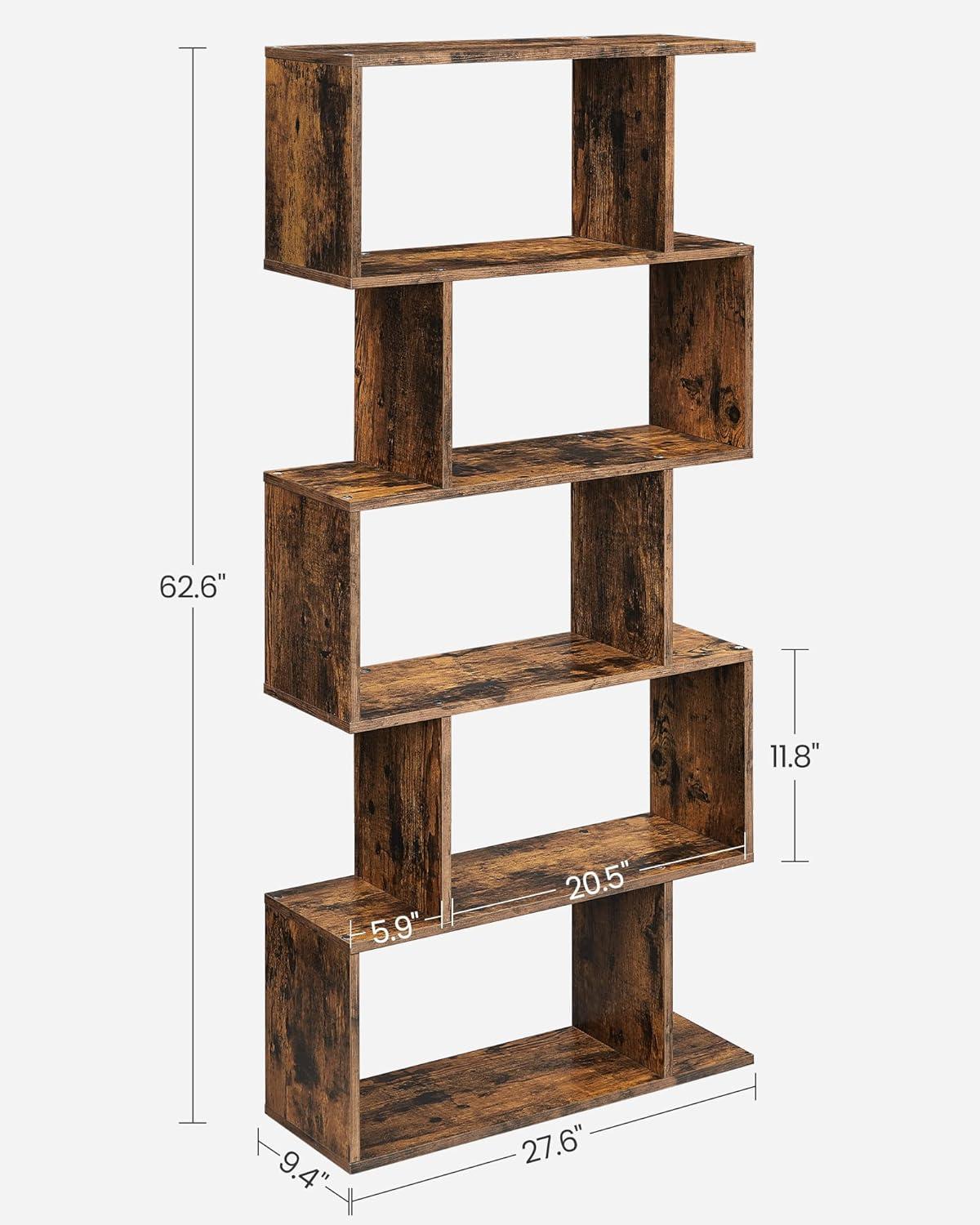 Rustic Brown 5-Tier Wooden Cube Storage Bookcase