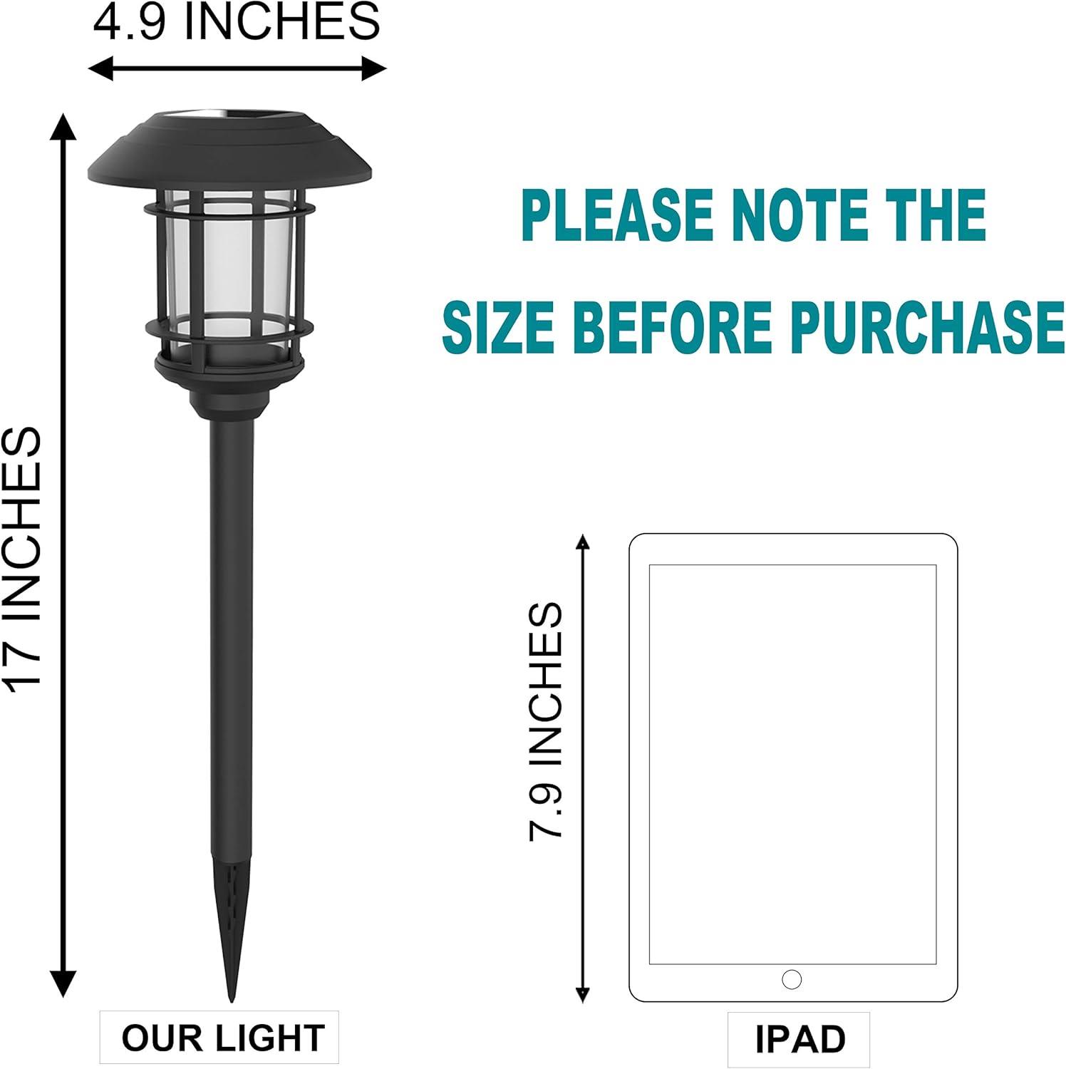 Black Solar Powered LED Pathway Lights with Warm White Glow, 6-Pack