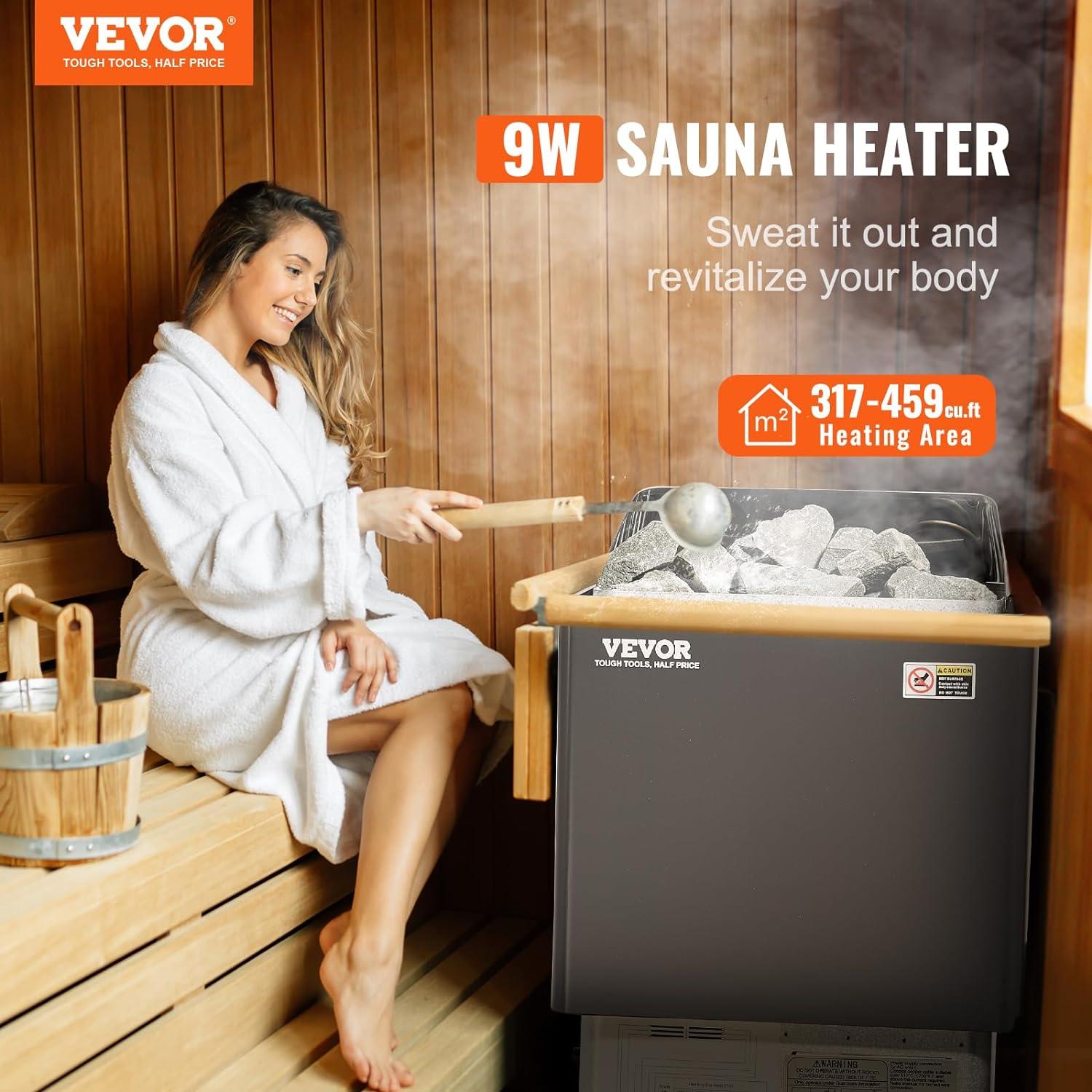 VEVOR 9KW Black and Silver Electric Sauna Heater with Digital Controller