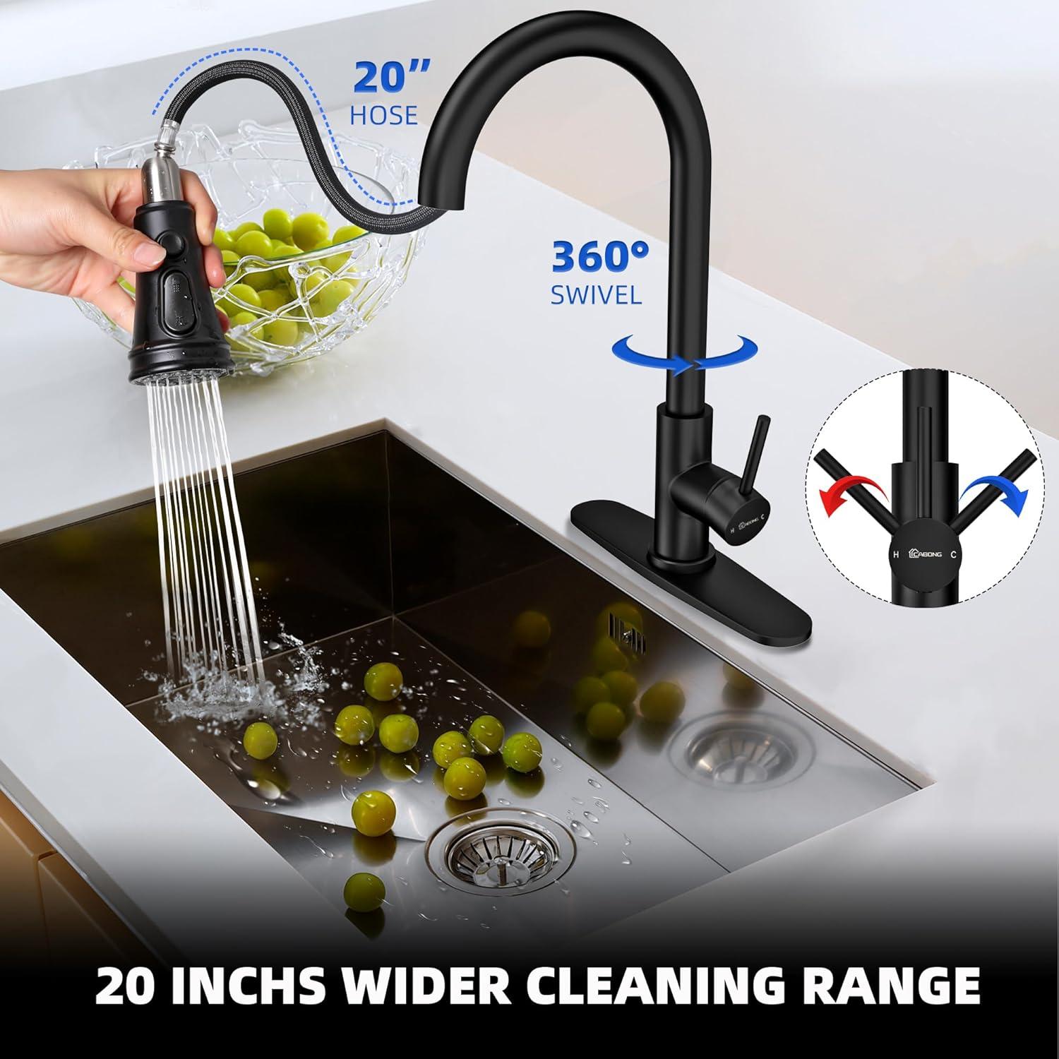 MAICOSY Single Level Stainless Steel Kitchen Sink Faucets with Pull Down Sprayer - Matt Black