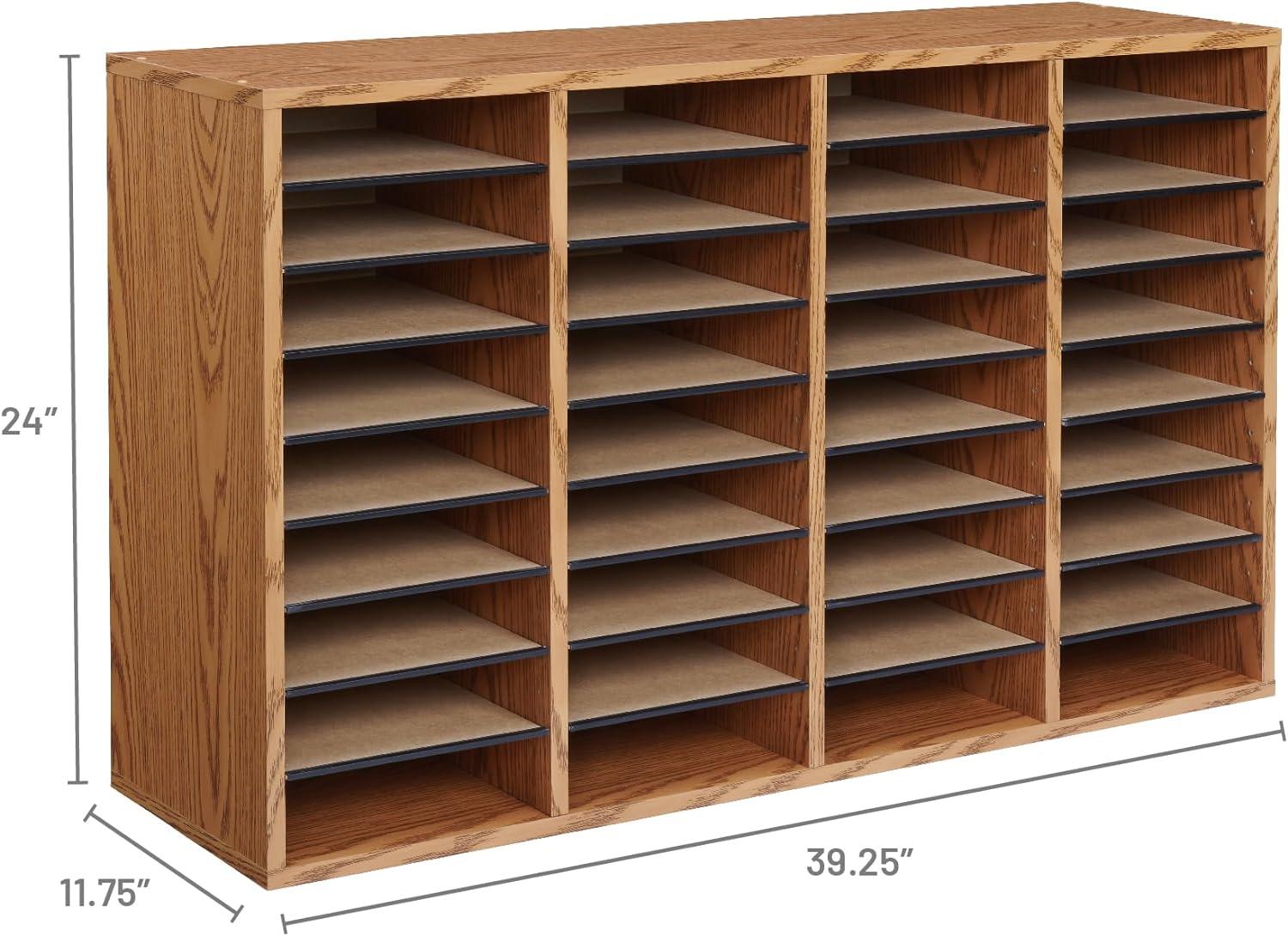 Medium Oak 36-Compartment Adjustable Wood Organizer