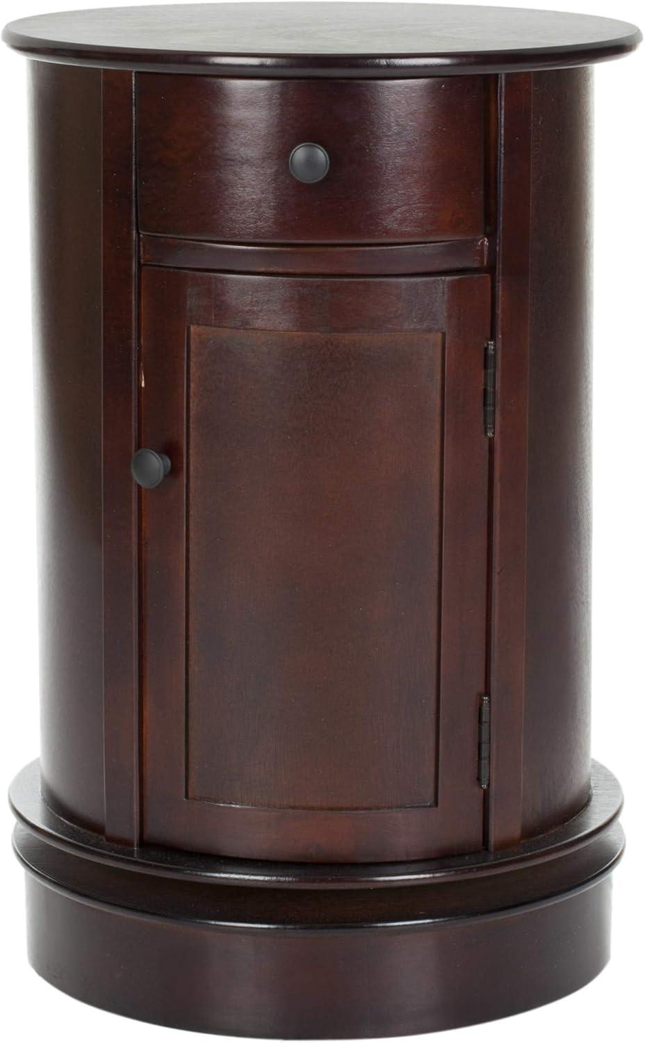 Dark Cherry Round Wood Swivel Storage End Table