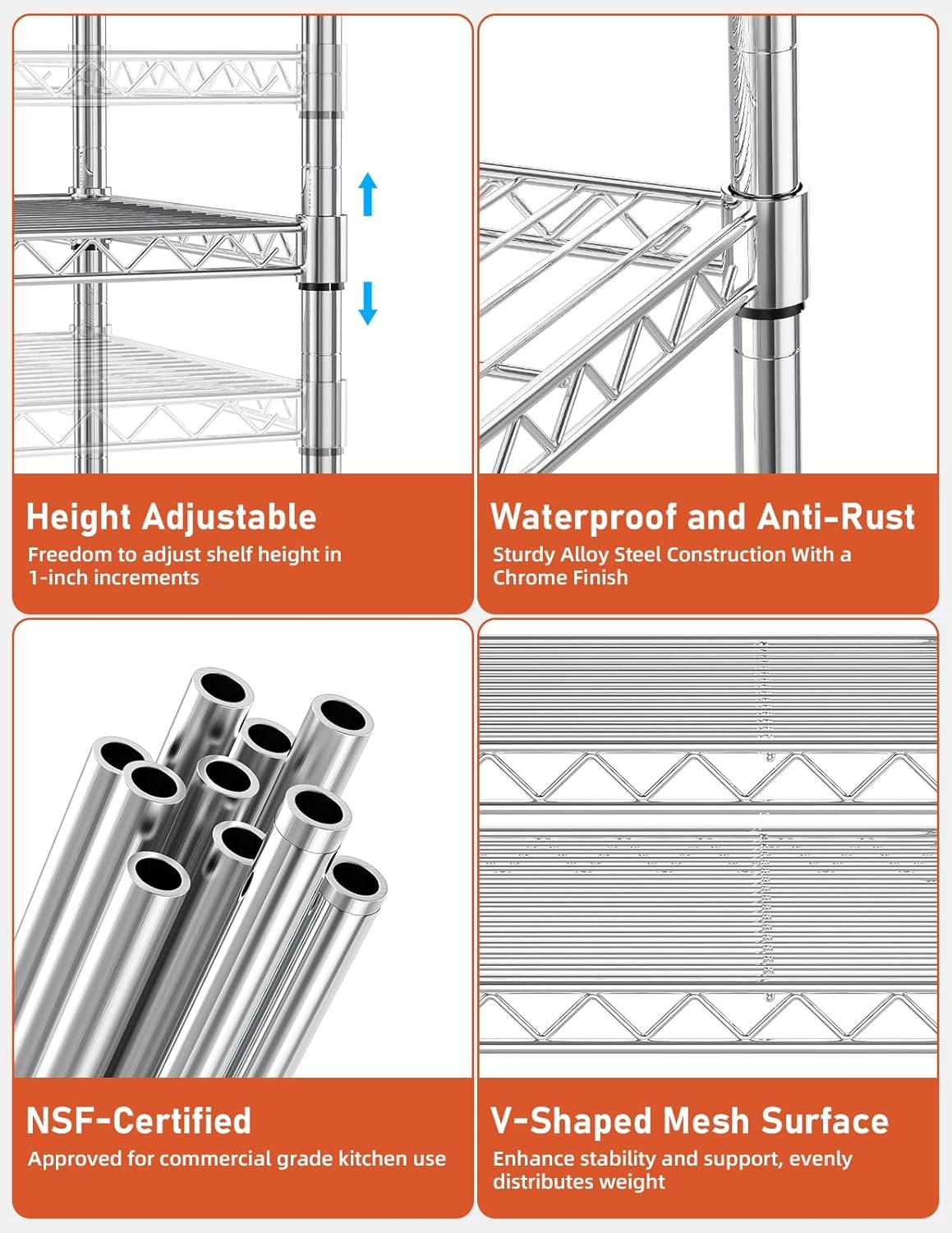 YSSOA Heavy Duty 3-Shelf Shelving with Wheels, Adjustable Storage Units, Steel Organizer Wire Rack, Plug Version