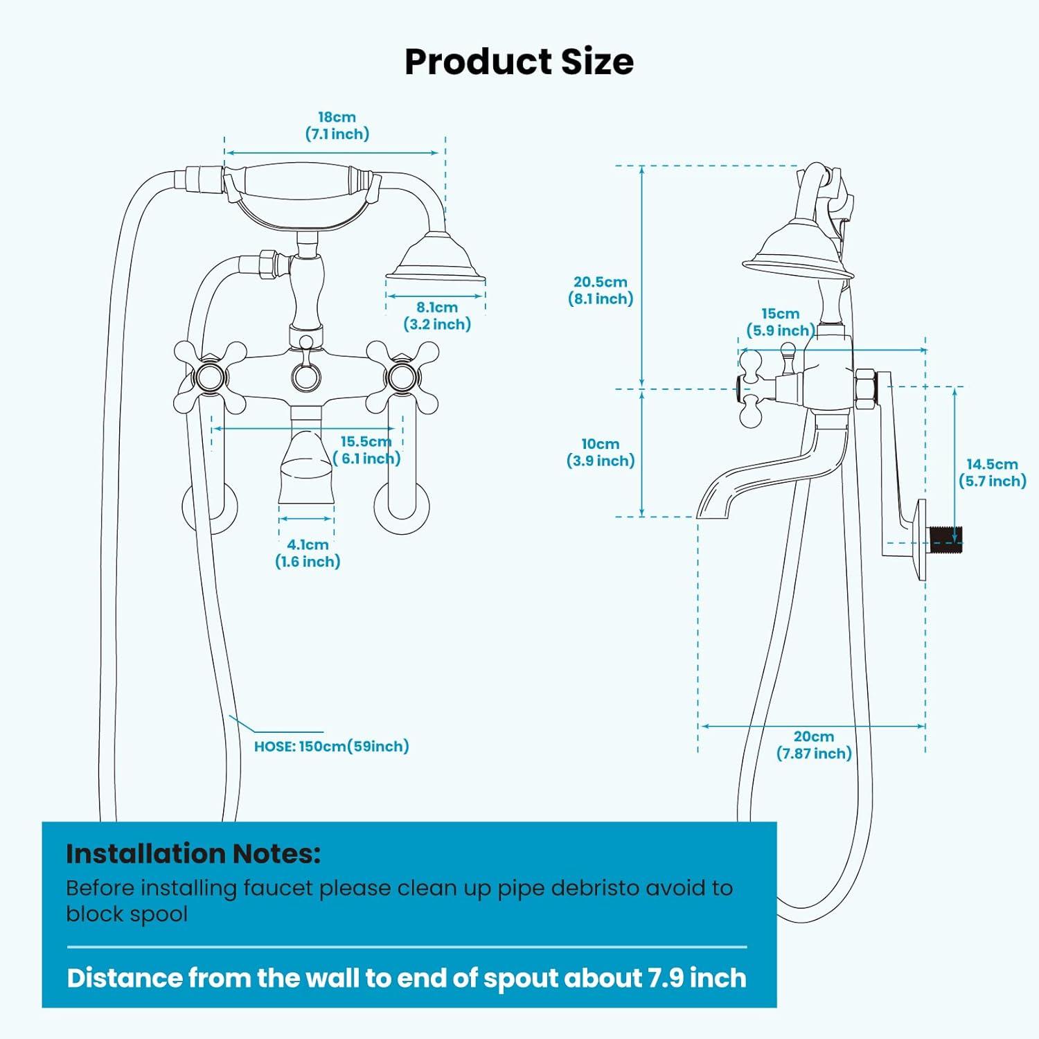 2 Handle Wall Mounted Clawfoot Tub Faucet