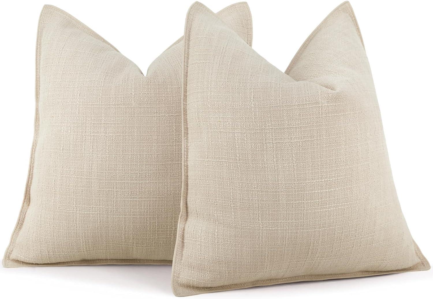 MIULEE Throw Pillow Covers Boho Farmhouse 18x18 Set of 2 Decorative Beige Couch with Fringe Chic Cotton Pillowcases Home Decor Accents for Cushion Soft Bed Living Room