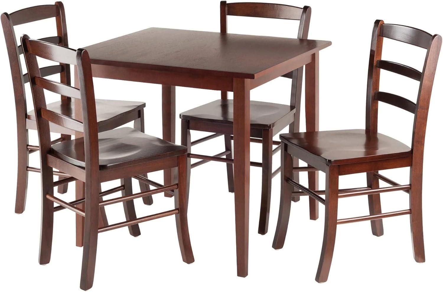 5pc Groveland Dining Table Set with 4 Chairs Wood/Antique Walnut - Winsome: Hardwood, Ladder Back Chairs