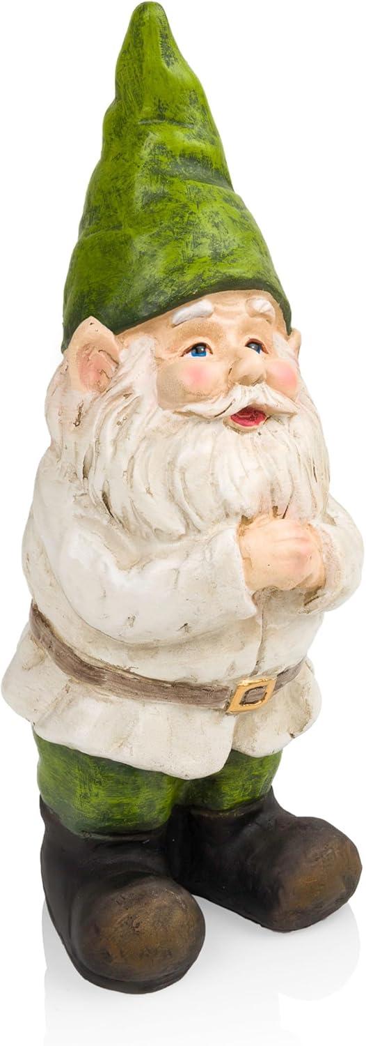 Beige and Green Polyresin Garden Gnome Statue