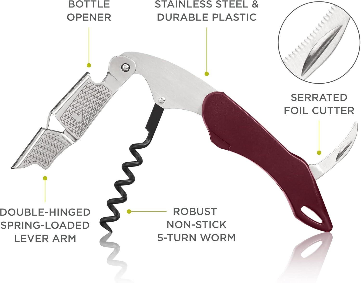 Burgundy Stainless Steel Heavy Duty Waiter's Corkscrew