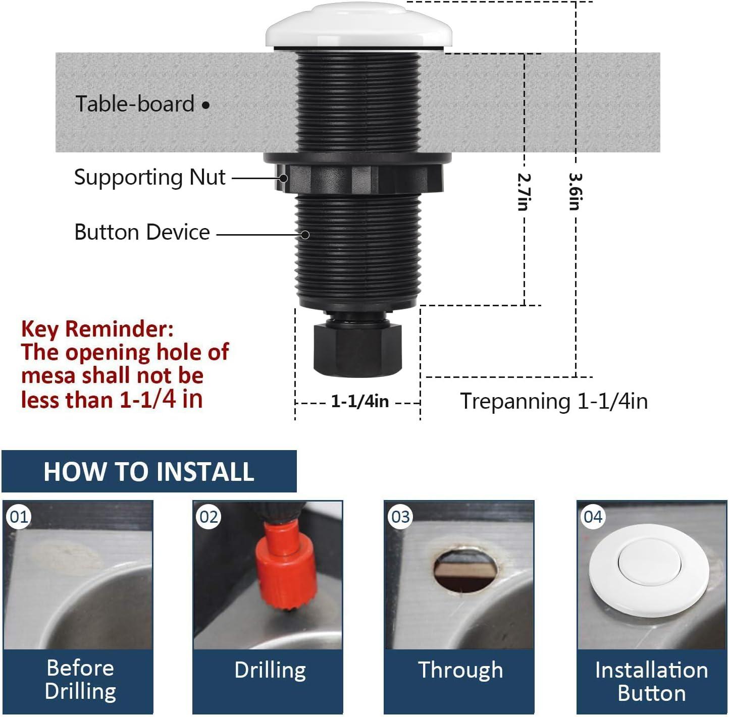 Garbage Disposal Air Switch Kit Sink Top Waste Disposal Long Stainless Steel On/Off Air Button Food and Waste Disposals Part by Etoolcity