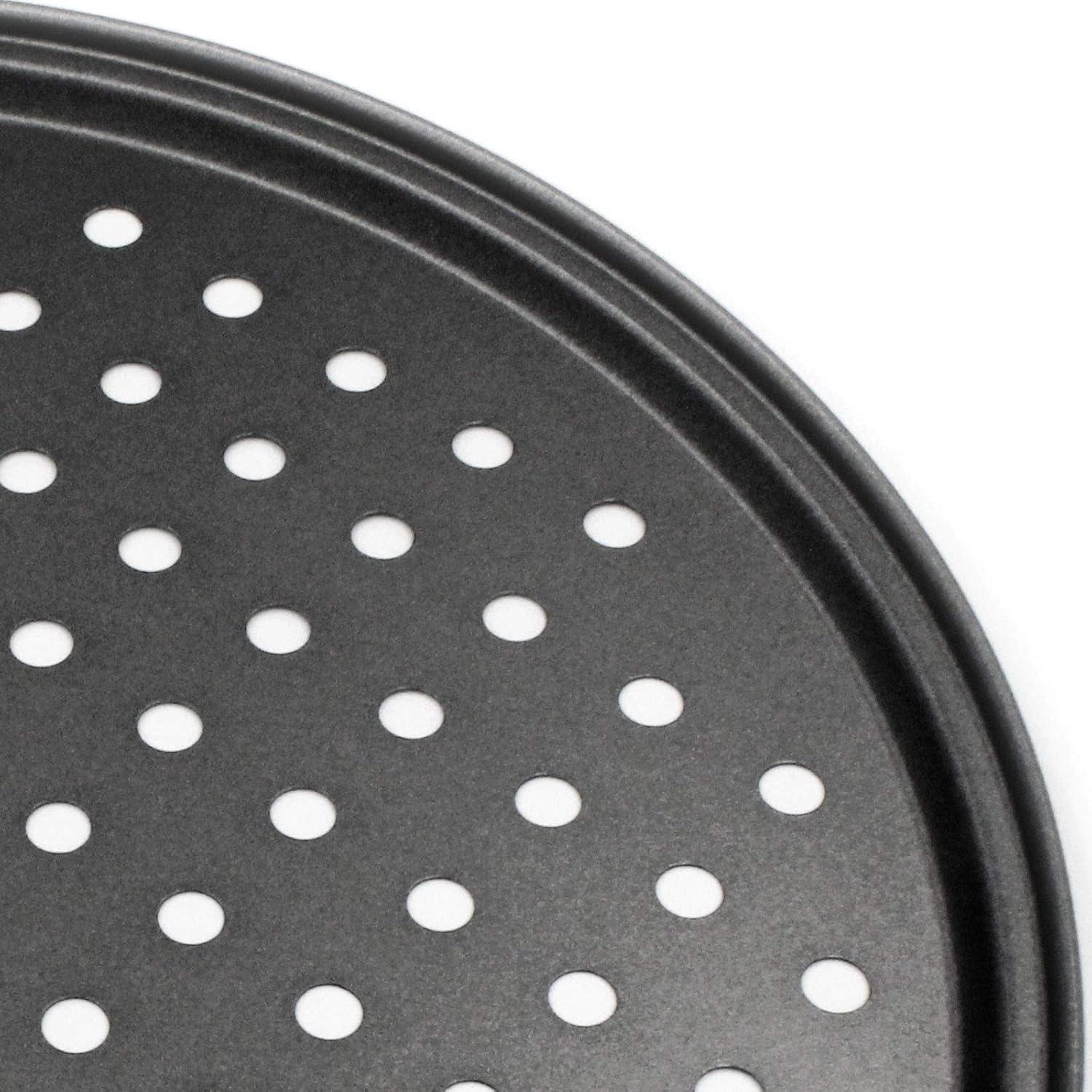 12-Inch Black Nonstick Carbon Steel Pizza Pan with Holes