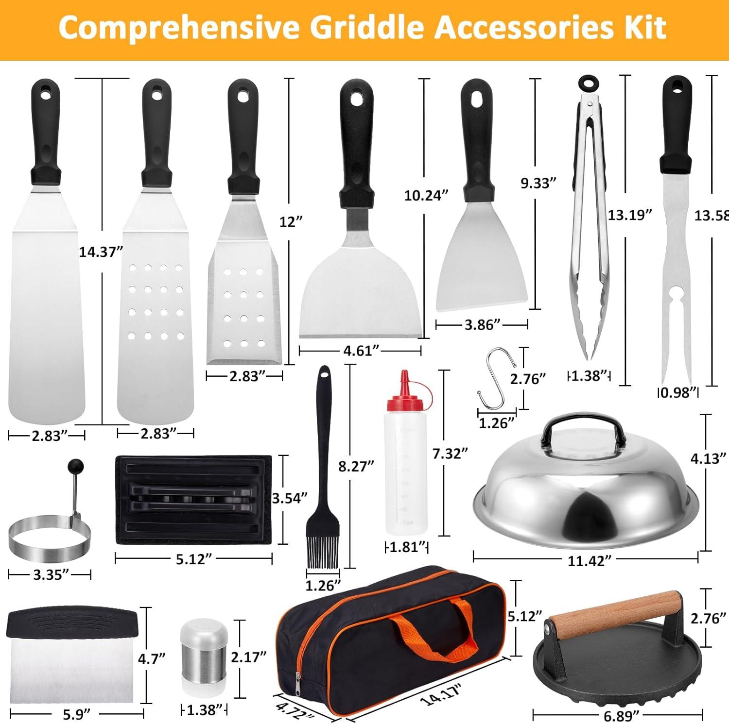 Griddle Accessories Kit, 29 Pcs Griddle Grill Tools Set for Blackstone and Camp Chef, Professional Grill BBQ Spatula Set with Basting Cover, Spatula, Scraper, Bottle, Egg Ring