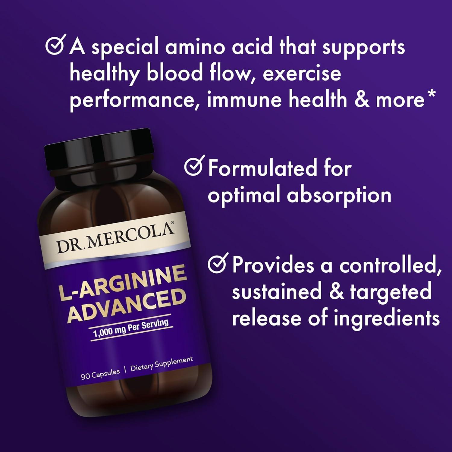 Dr. Mercola L-Arginine Advanced, 30 Servings (90 Capsules), 1,000 mg Per Serving, Dietary Supplement, Supports Energy Production, Non-GMO