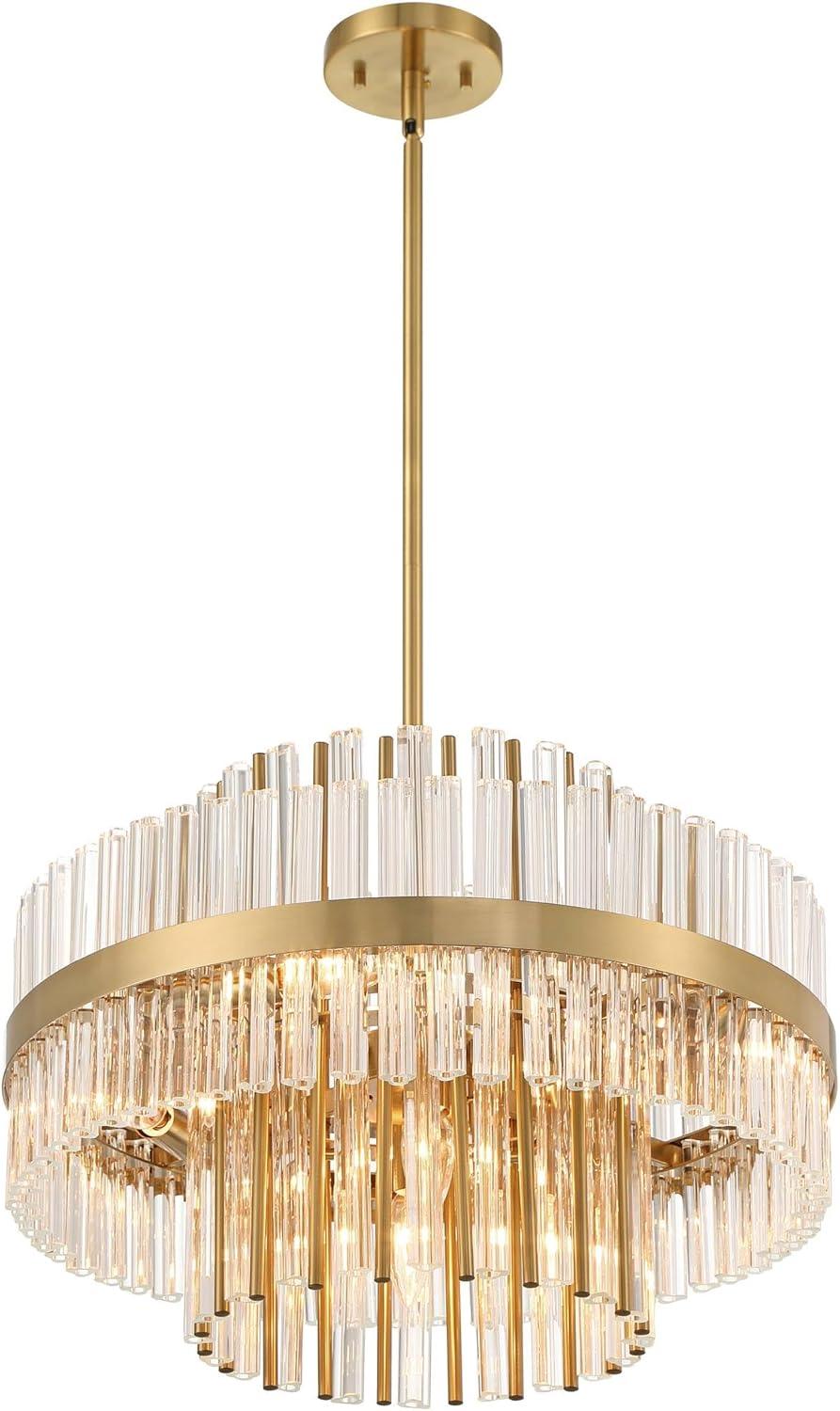 Possini Euro Design Jenna Soft Gold Chandelier 20" Wide Modern 2-Tier Clear Crystals 8-Light Fixture for Dining Room House Foyer