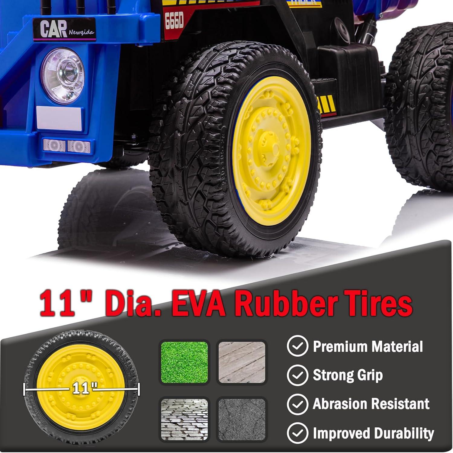 NEWQIDA 12V Ride On Dump Truck for Kids Car with Remote Control Construction Vehicles with Electric Dump Bed/Shovel, Ride On Toys for Boys Girls, 19" Spacious Seat, Music, Soft Start, Music, Blue