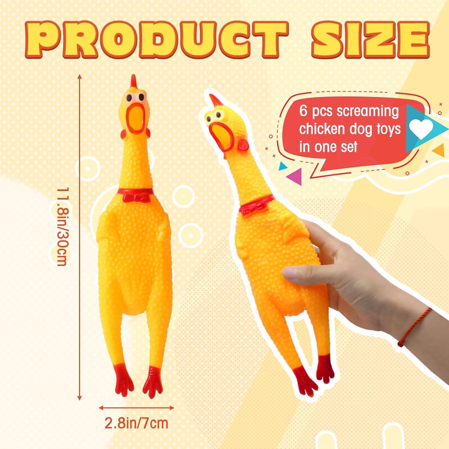 Zddaoole 6 Pcs Large Screaming Chicken ATT1Dog Toys,Yellow Rubber Chicken 12 inch,Squeeze Squeaky and Screaming Chicken,Prank Novelty Toy for Kids or Adults