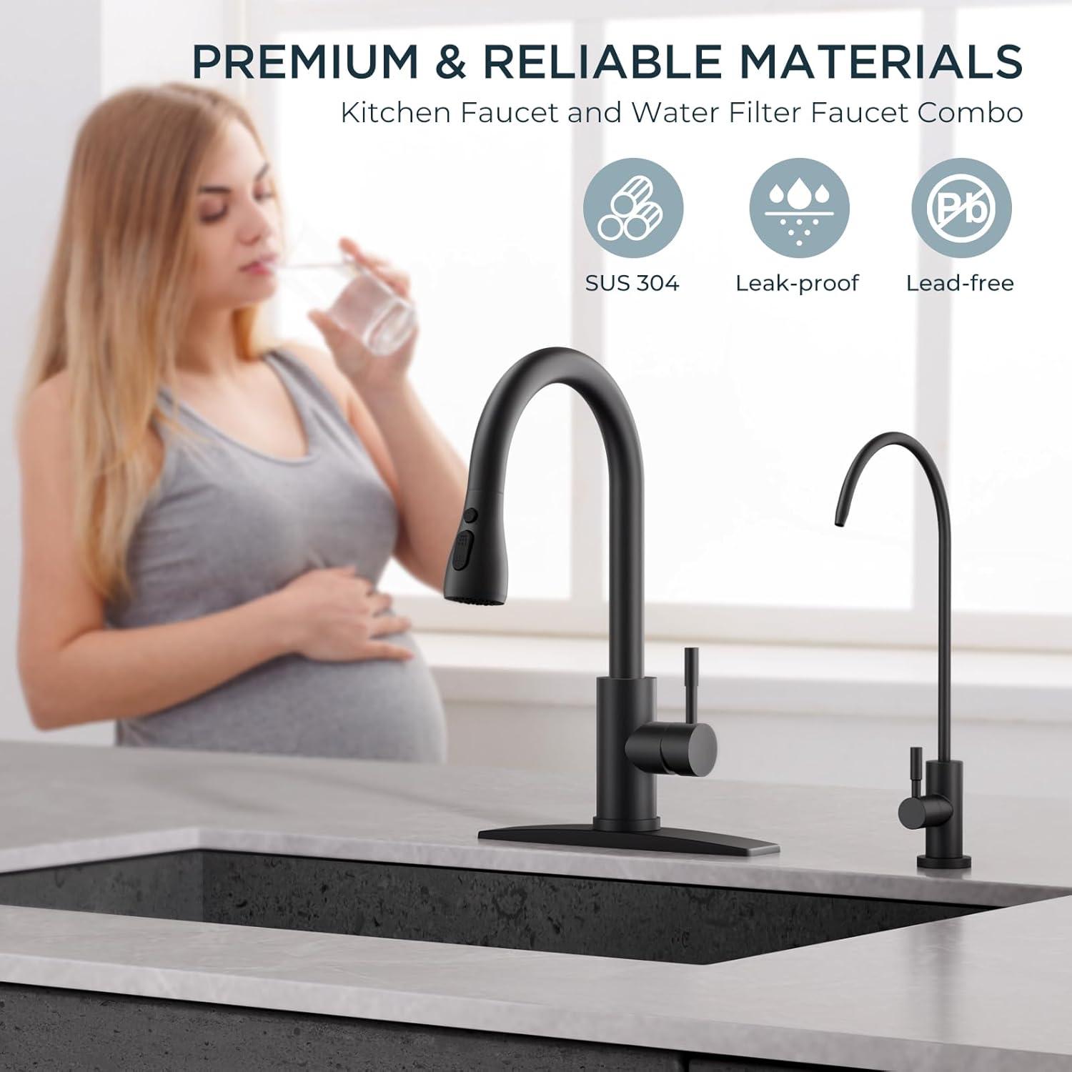 ARCORA Stainless Steel Pull-Down Kitchen Faucet and Water Filter Faucet Combo