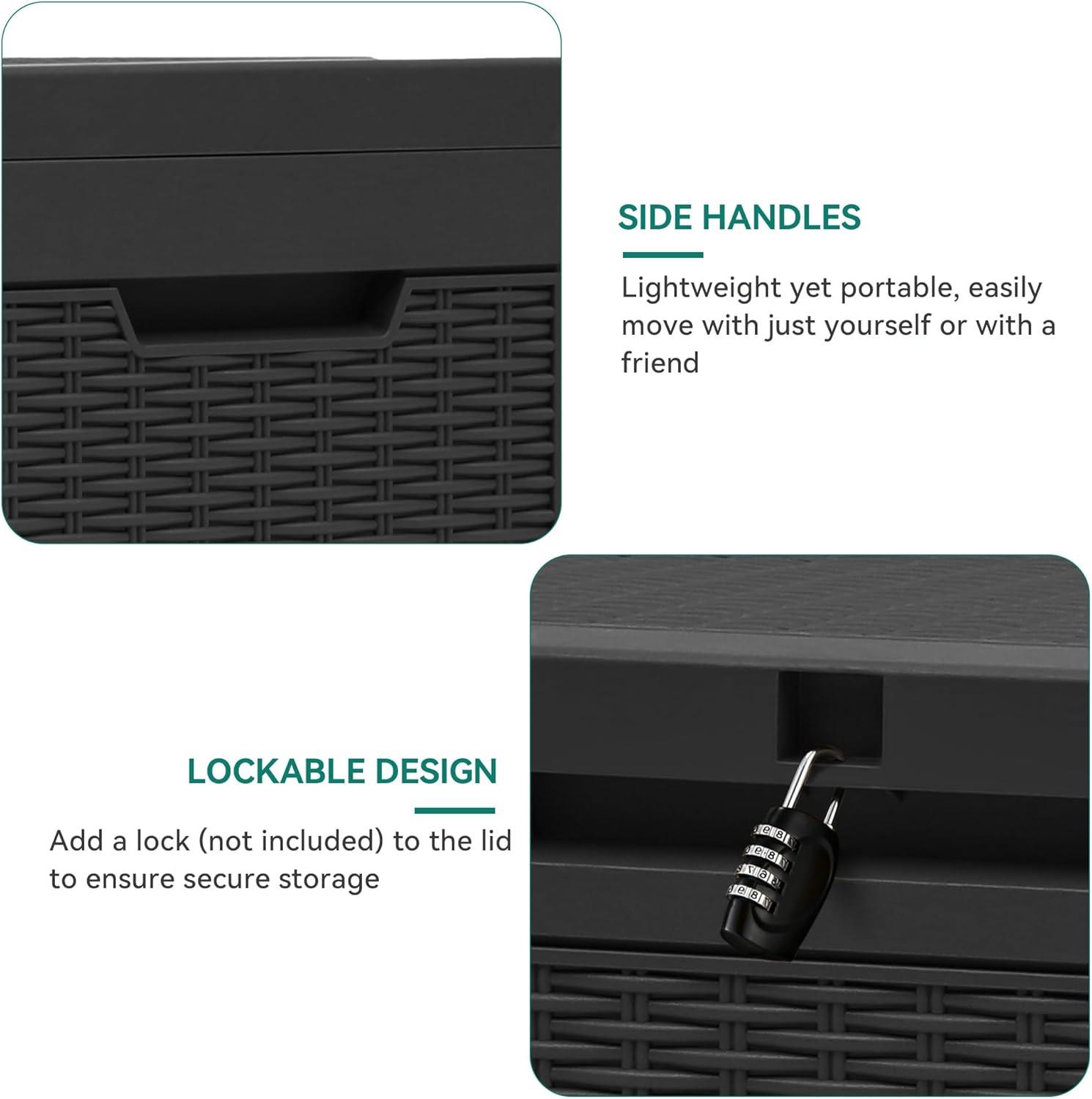 YITAHOME 32 Gallon Rattan Deck Box, Indoor Outdoor Storage Box for Patio Furniture, Pool Accessories, Cushions, Garden Tools, Sports Equipment, Waterproof Resin with Lockable Lid & Side Handles, Black