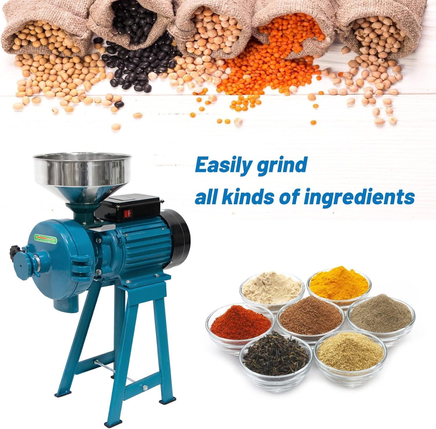 Grain Mills, Upgraded 3000W Wet Dry Cereals Grinder Electric Grain Grinder Corn Mill Heavy Duty 110V Commercial Grain Grinder Machine With Funnel