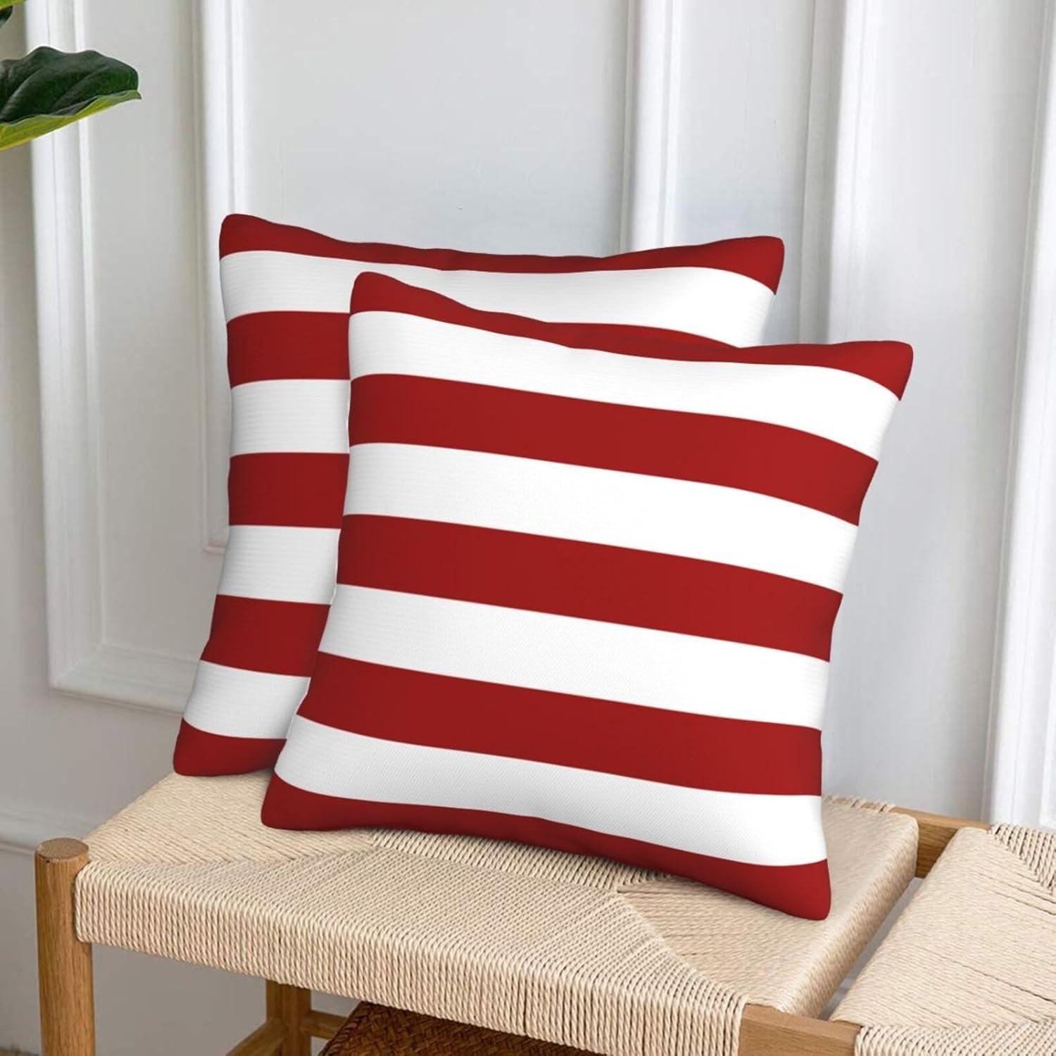 Red and White Stripes Throw Pillow Cover Cushion Modern Farmhouse Pillow Covers 18x18 Inch Soft Pillow Cases Decor for Couch Sofa Living Room Bedroom Outdoor Home Gift Set of 2