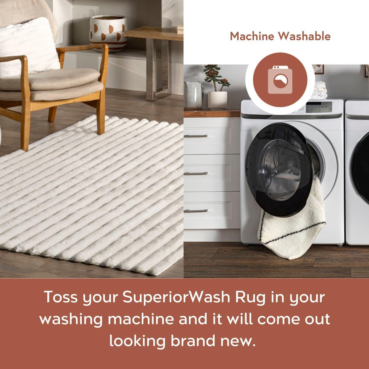 nuLOOM 5' x 8' Cozy Plush SuperiorWash Area Rug, Machine Washable, Non-Slip, Soft Fluffy Shag Carpet for Living Room Bedroom Nursery, Kai Off-white