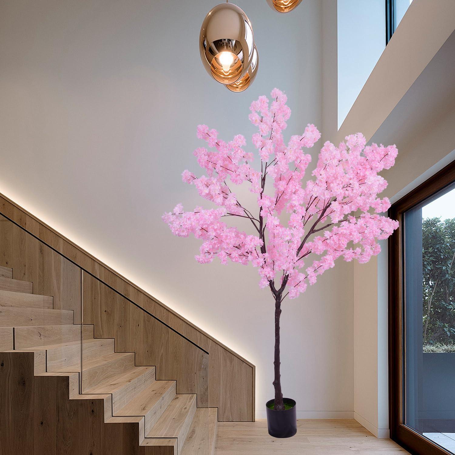 Spaco 6.5 FT Tall Artificial Cherry Blossom Tree with 1170 Pink Flowers, Artificial Cherry Blossom Tree with Stable Structure, Versatile Artificial Cherry Blossom Tree for Indoor and Outdoor, Pink