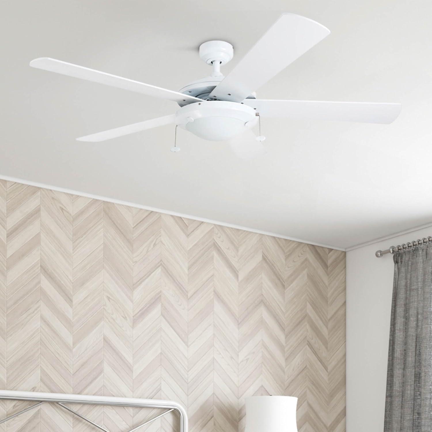 Prominence Home Bolivar 52" White Ceiling Fan with 5 Blades, Integrated LED Light Kit, Pull Chains & Reverse Airflow