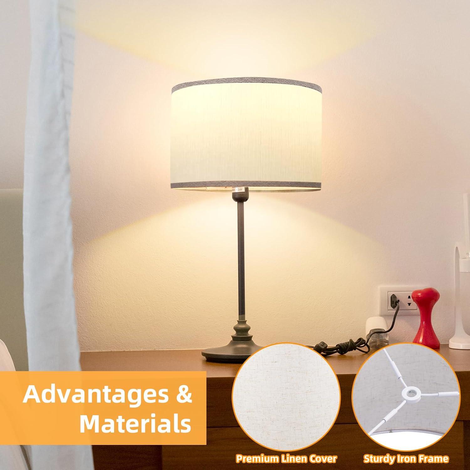 Lamp Shades Set of 2, Drum Lamp Shades for Table Lamps 11.6" Top x 12.6" Bottom x 9.8" High (Spider Fitter), Natural Linen Medium Lampshades for Floor Lamps Bedside Lamps, Beige