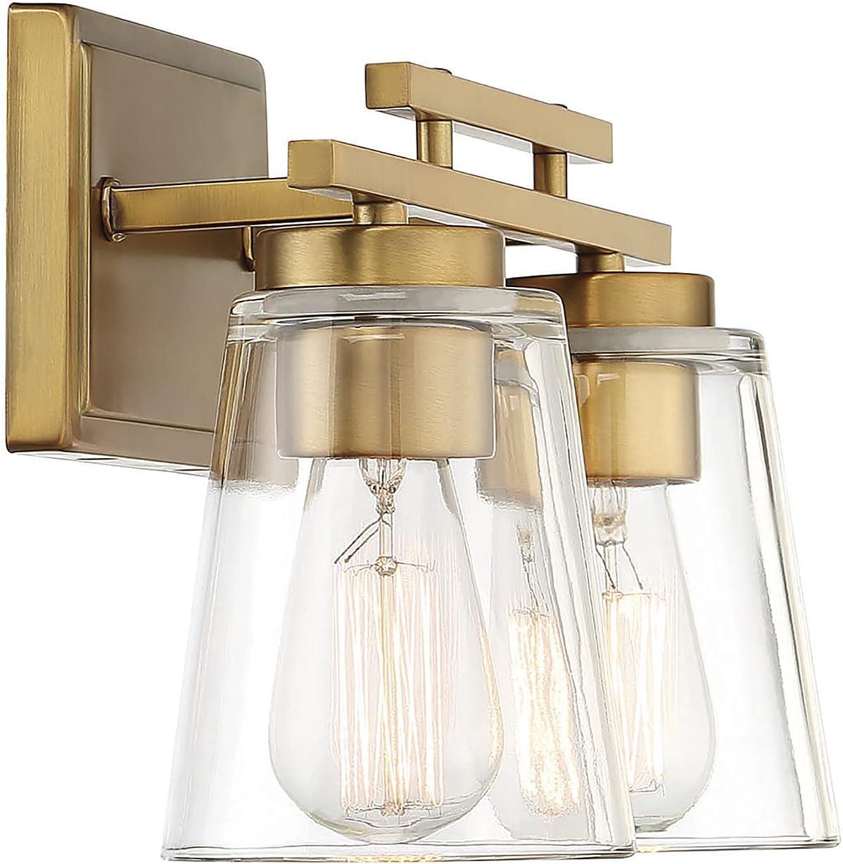 Calhoun Warm Brass 2-Light Vanity with Clear Glass Shades