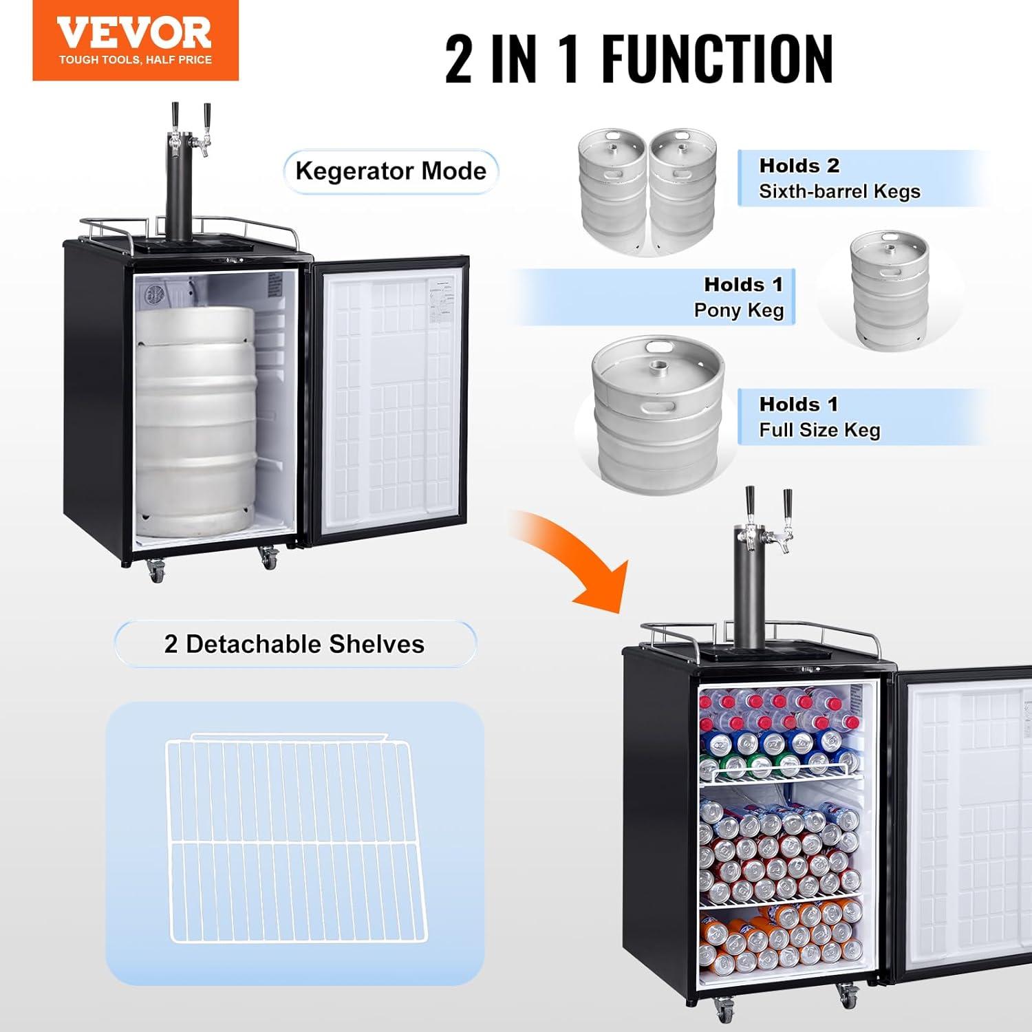 VEVOR VEVOR 5.7 Cubic Feet Silver Dual Tap Freestanding Kegerator with Adjustable Temperature