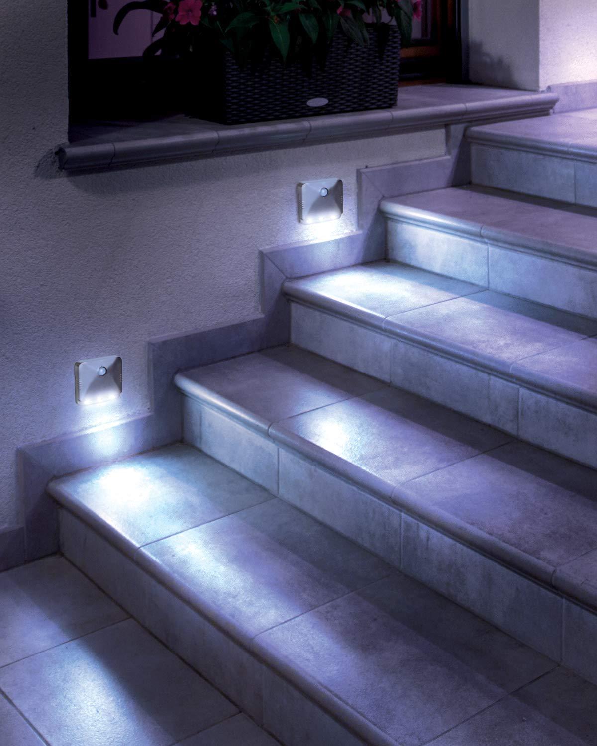 Gray Plastic Motion Sensing LED Stair Lights, 3-Pack