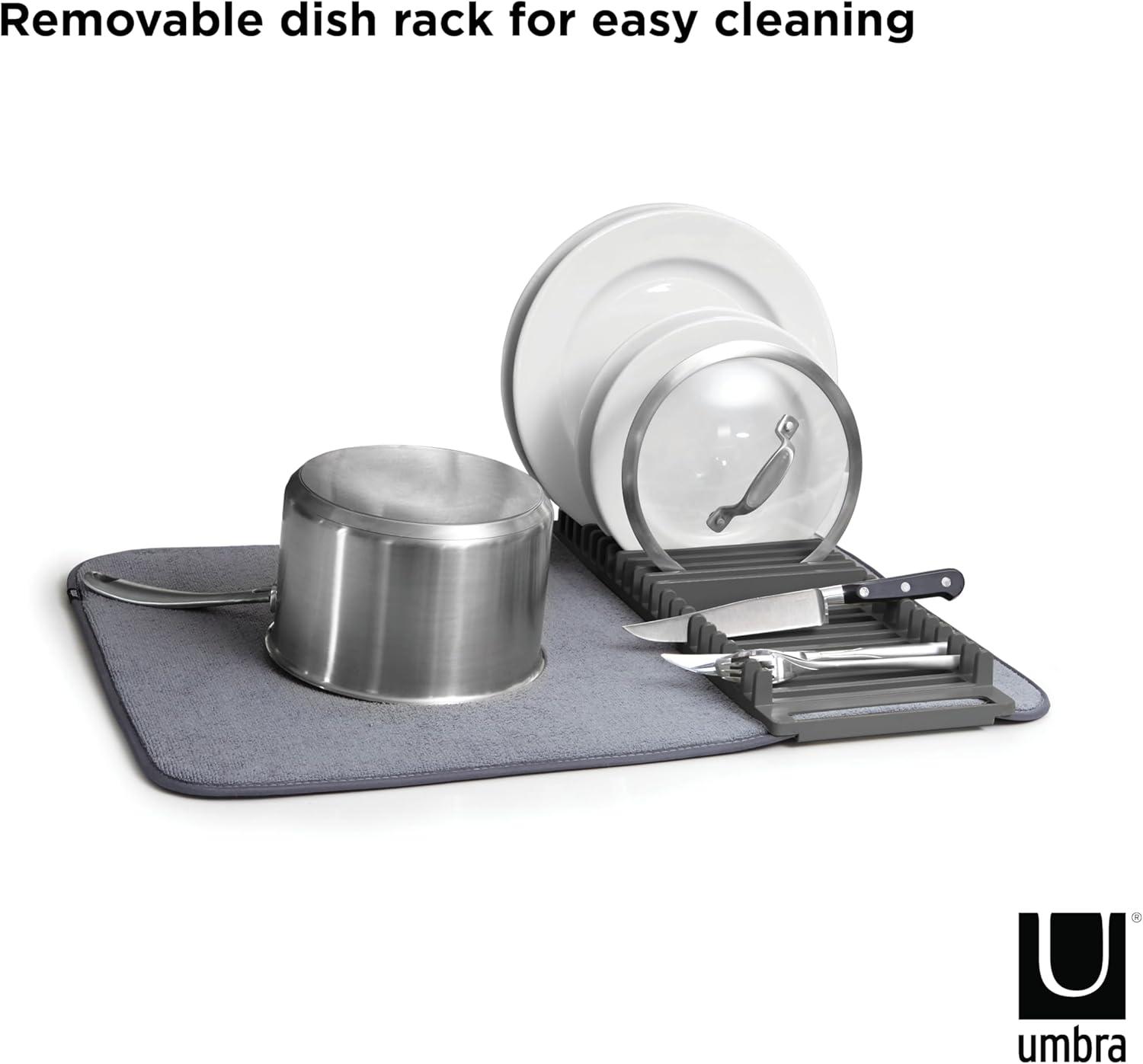 Charcoal Foldable Plastic Dish Drying Rack with Mat