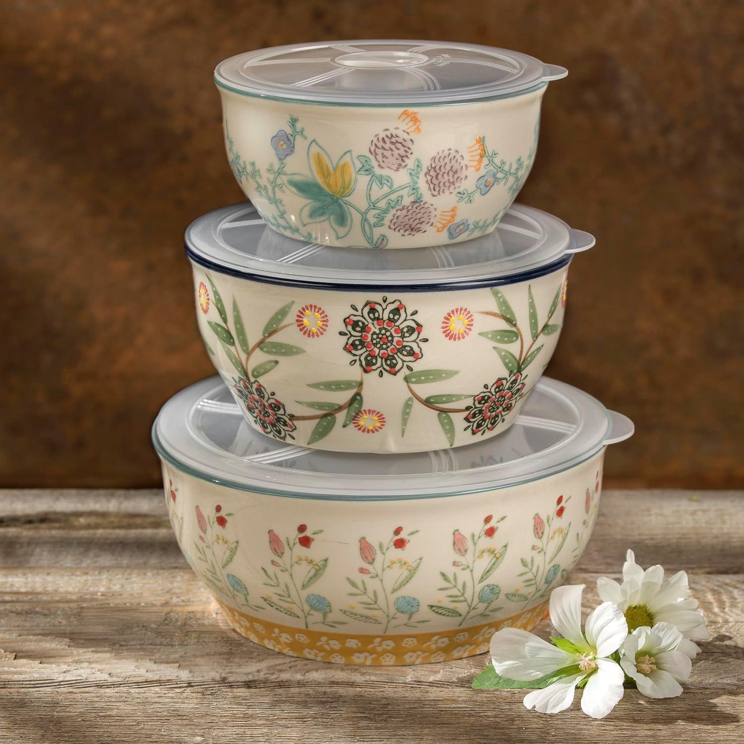 Ella 3 Piece Stoneware Storage Bowls Set with Lids