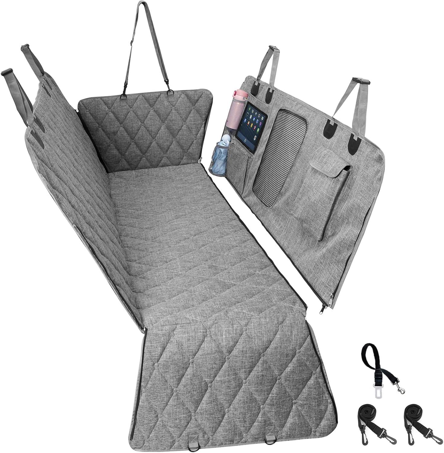 Gray Waterproof Dog Car Hammock with Mesh Window